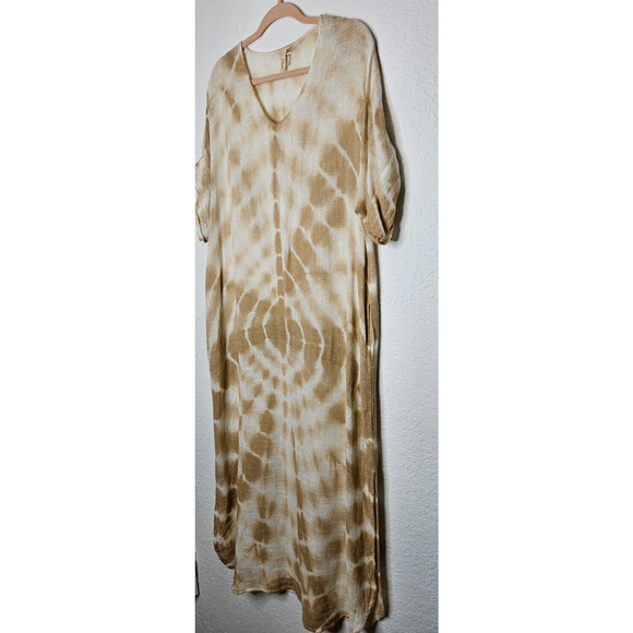 Elan Womens Maxi T-Shirt Dress One Size Dusty Rose Tan Tie Dye V-Neck Beach Boho - Picture 2 of 10